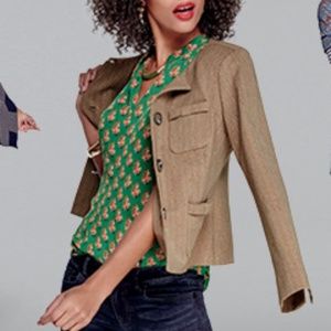 Cabi Penny Herringbone Blazer Jacket Tan -Medium